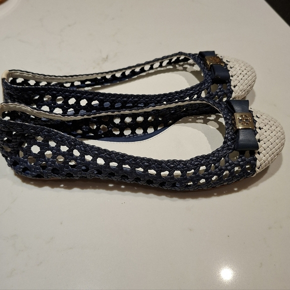 NWOT Tory Burch Women's Navy & White Ballet Flats - Carlyle Woven (Size US 6.5) - Picture 2 of 7